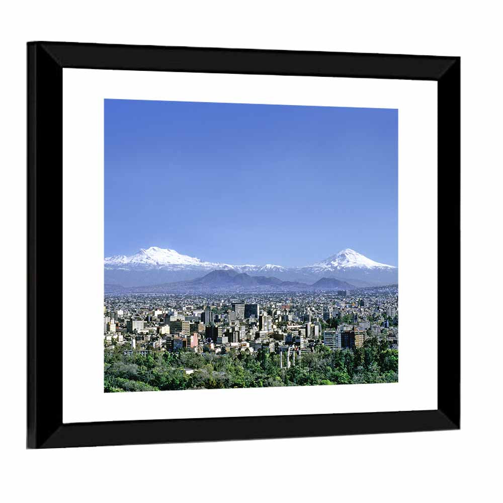 Mexico City Skyline with Volcanoes Wall Art