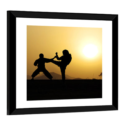 Martial Arts Silhouettes at Sunset Wall Art