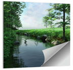 Tranquil Meadow Stream with Wildflowers Wall Art