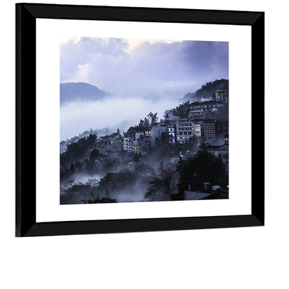 Misty Hillside Town Wall Art