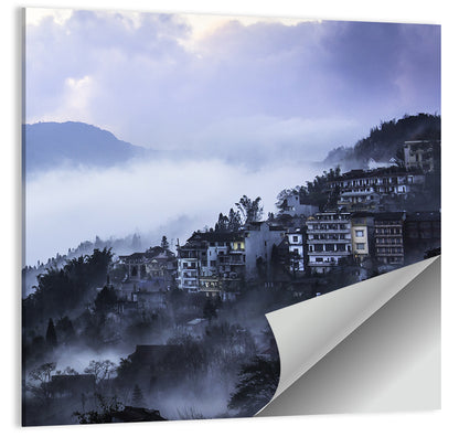 Misty Hillside Town Wall Art