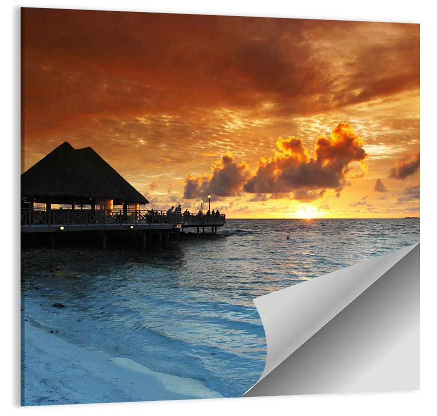 Overwater Bungalow Sunset Pier Wall Art