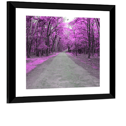 Magenta Autumn Forest Road Wall Art