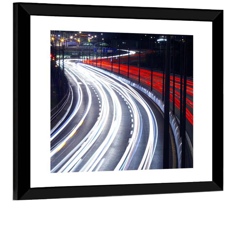 Night Highway Light Trails Wall Art