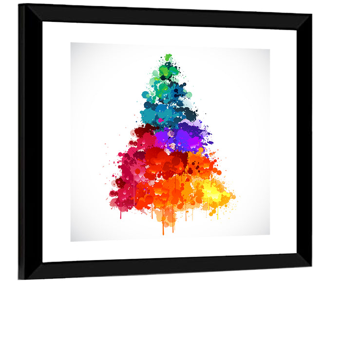 Watercolor Rainbow Christmas Tree Wall Art as a framed print