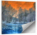 Sunset Over Winter Forest Lake Wall Art