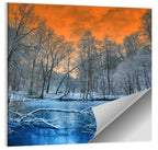 Sunset Over Winter Forest Lake Wall Art