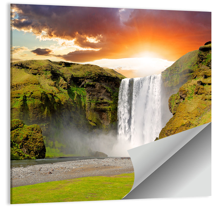 Skógafoss at Sunset Wall Art
