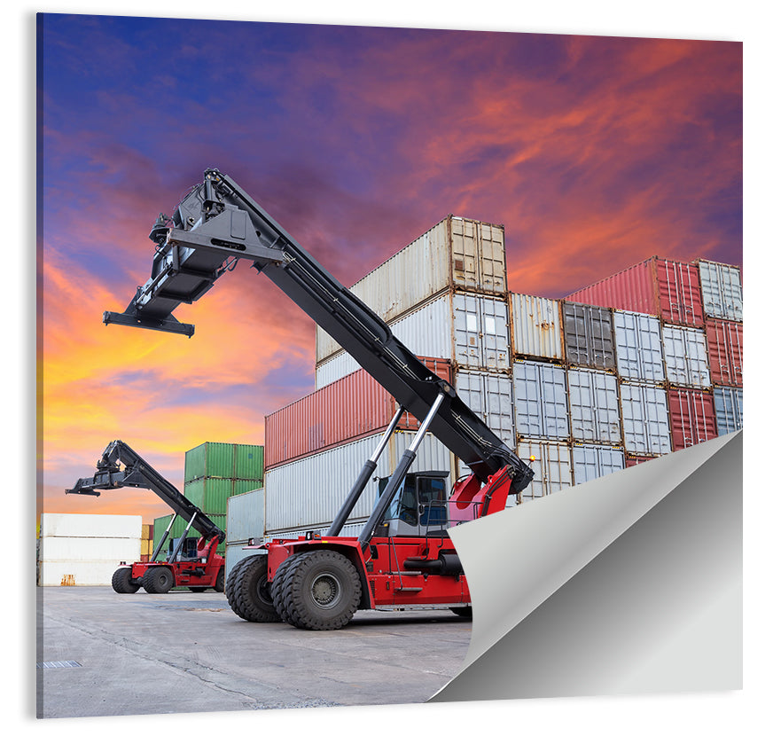 Red Reach Stackers at Sunset Wall Art