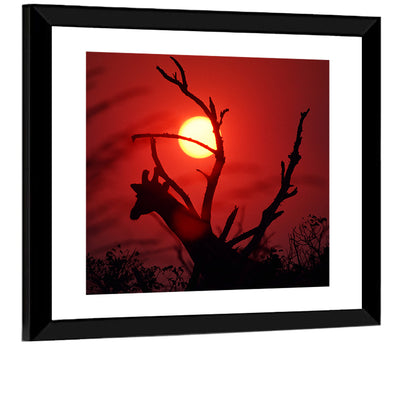 Giraffe Silhouette at Sunset Wall Art
