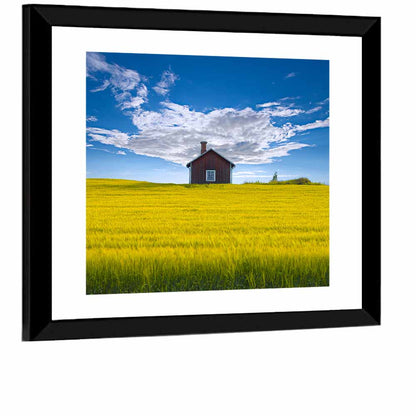Red Barn in Golden Wheat Field Wall Art