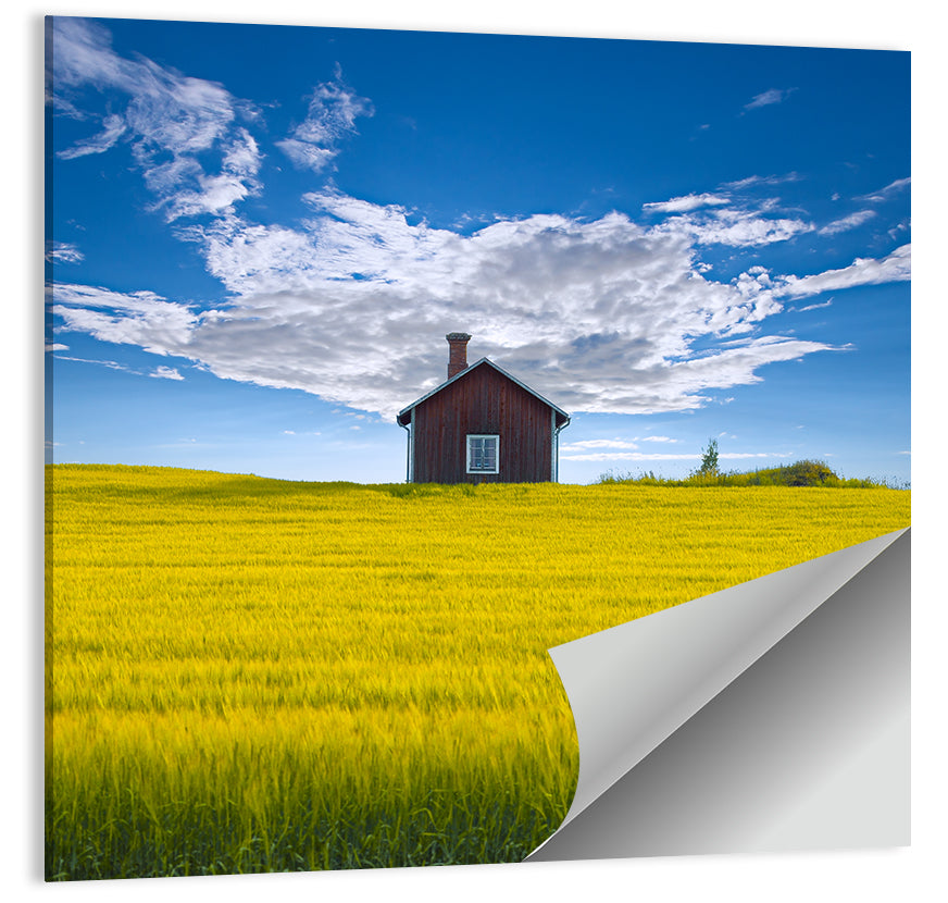 Red Barn in Golden Wheat Field Wall Art