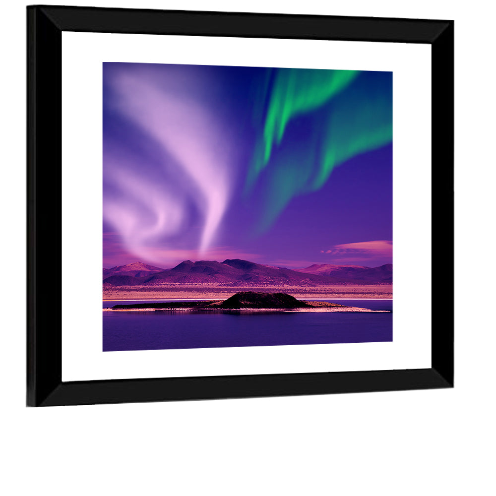 Violet Aurora Over Island Lake Wall Art