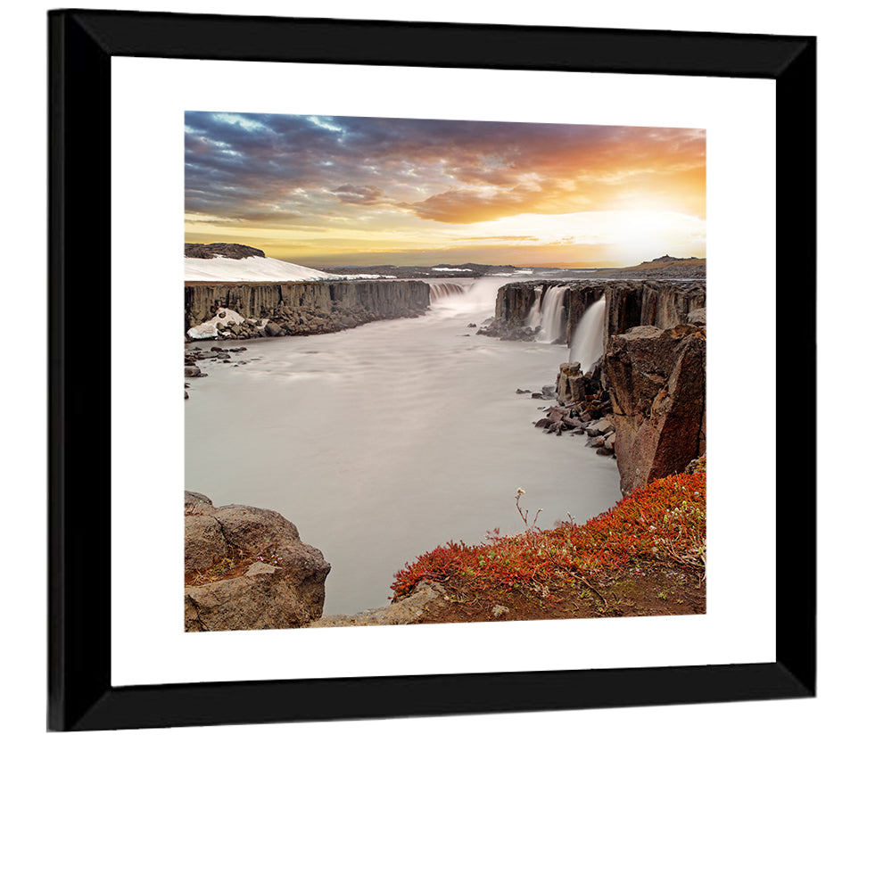 Selfoss Waterfall at Sunset Wall Art