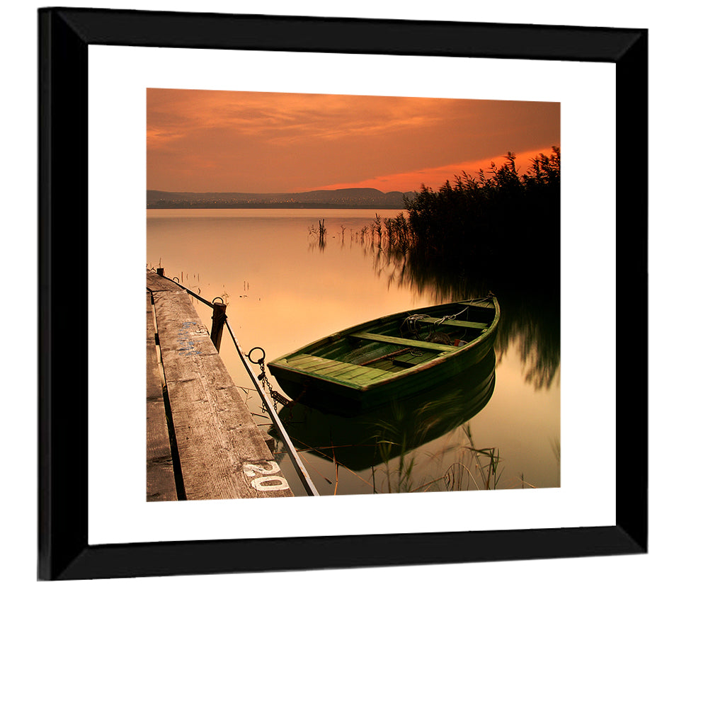 Pier and Rowboat on Lake Balaton Wall Art