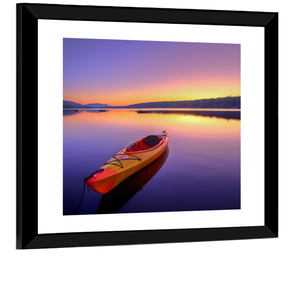 Bright Orange Kayak at Sunset Wall Art