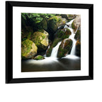 Rainforest Waterfall with Moss Covered Boulders Wall Art
