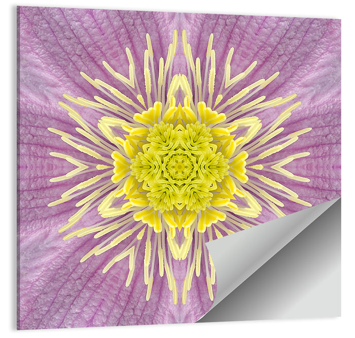 Kaleidoscopic Floral Mandala in Purple and Yellow Wall Art as a poster print