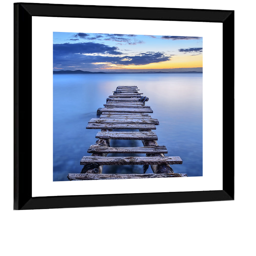 Weathered Lake Pier at Dusk Wall Art