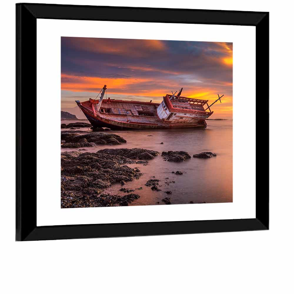 Shipwreck at Sunset Wall Art