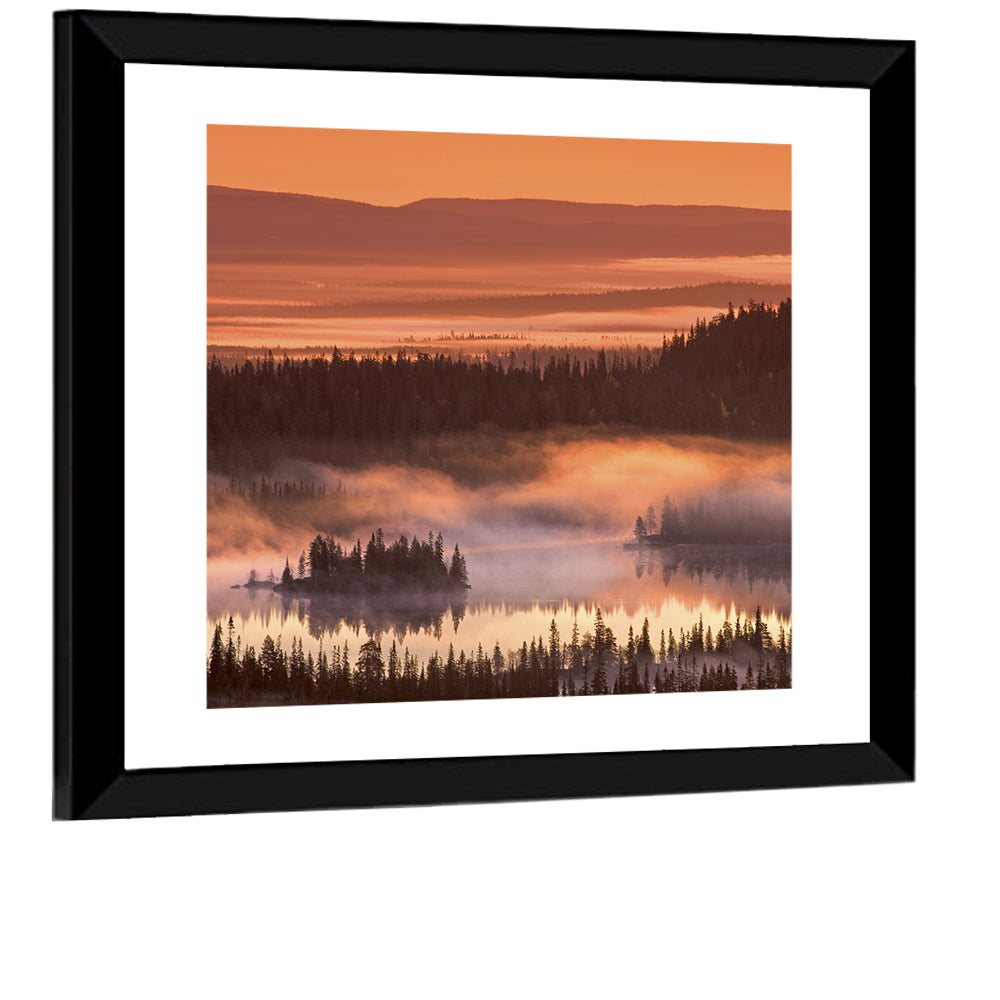 Lapland Sunrise Over Misty Lake Wall Art