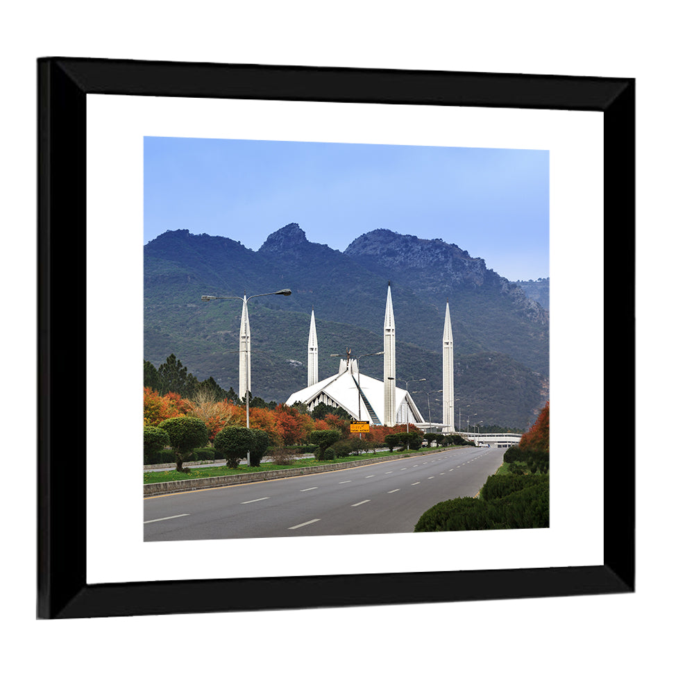 Faisal Mosque Islamabad Wall Art, framed print, square