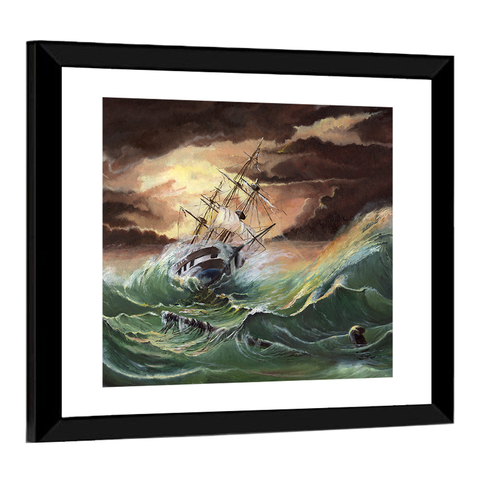 Ship in a Sea Storm Wall Art