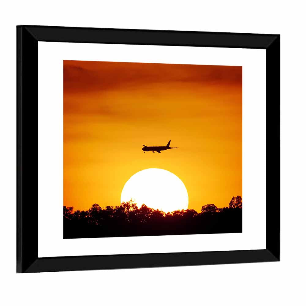 Airplane Silhouette at Sunset Wall Art