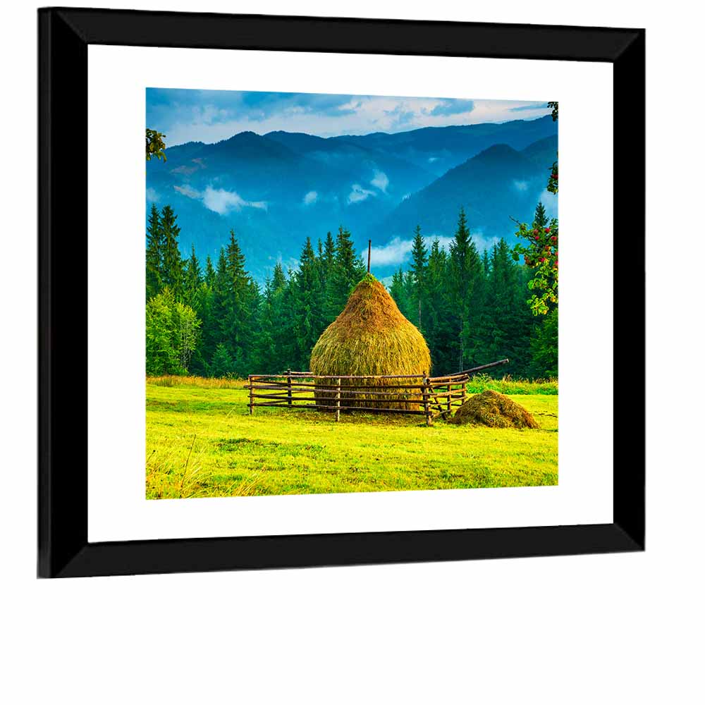 Haystack in Mountain Meadow Wall Art