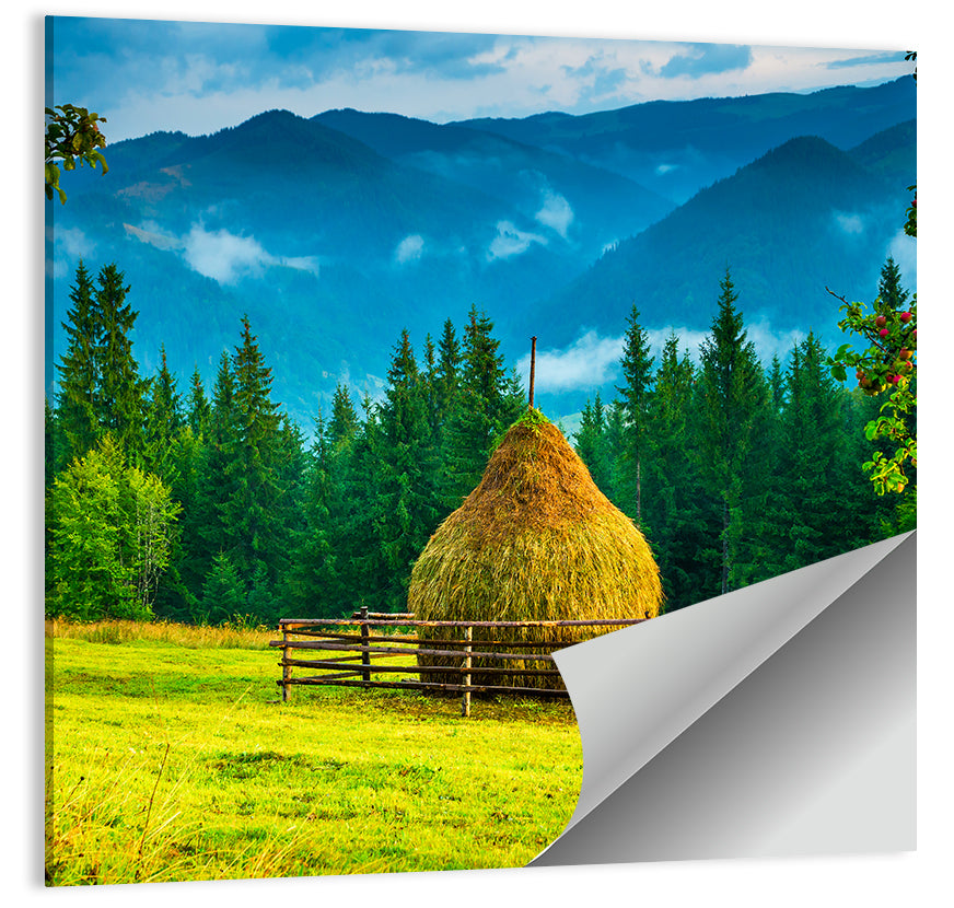 Haystack in Mountain Meadow Wall Art
