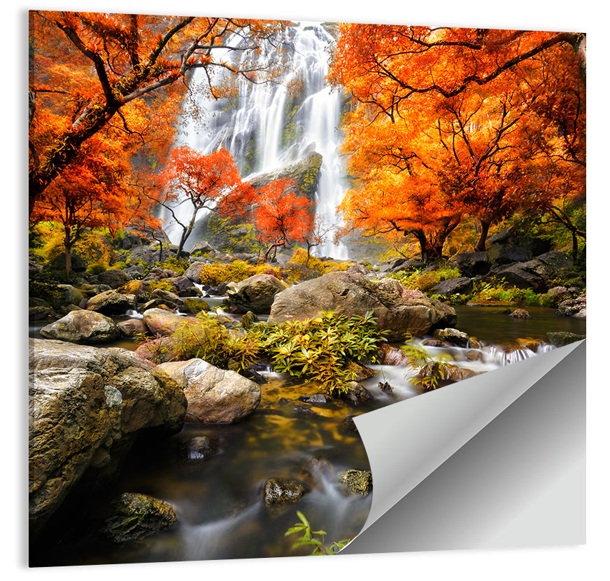Autumn Forest Waterfall Wall Art