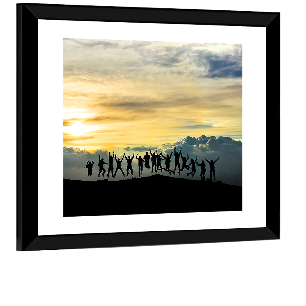 Golden Team Silhouettes at Sunset Wall Art