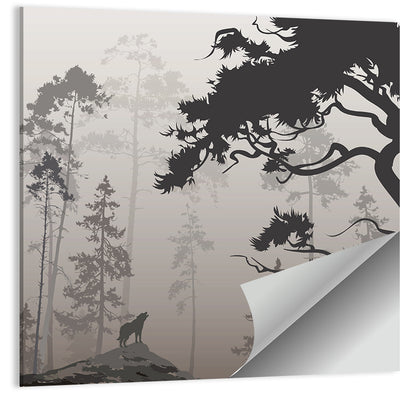 Howling Wolf in Misty Forest Wall Art