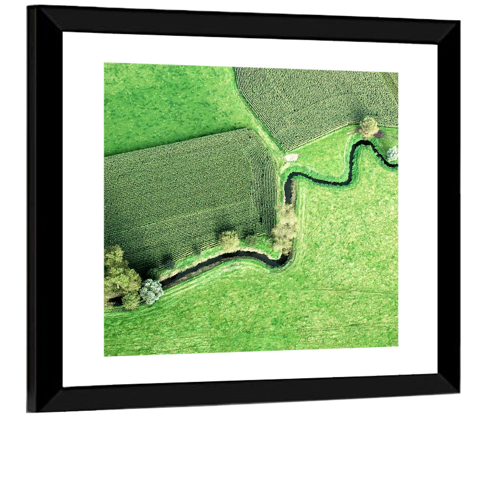 Meandering Stream Over Farmland Wall Art