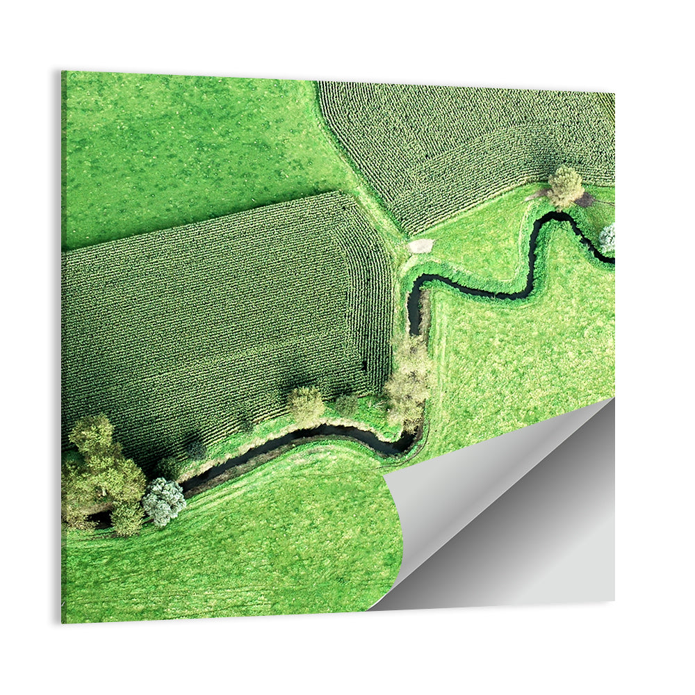 Meandering Stream Over Farmland Wall Art