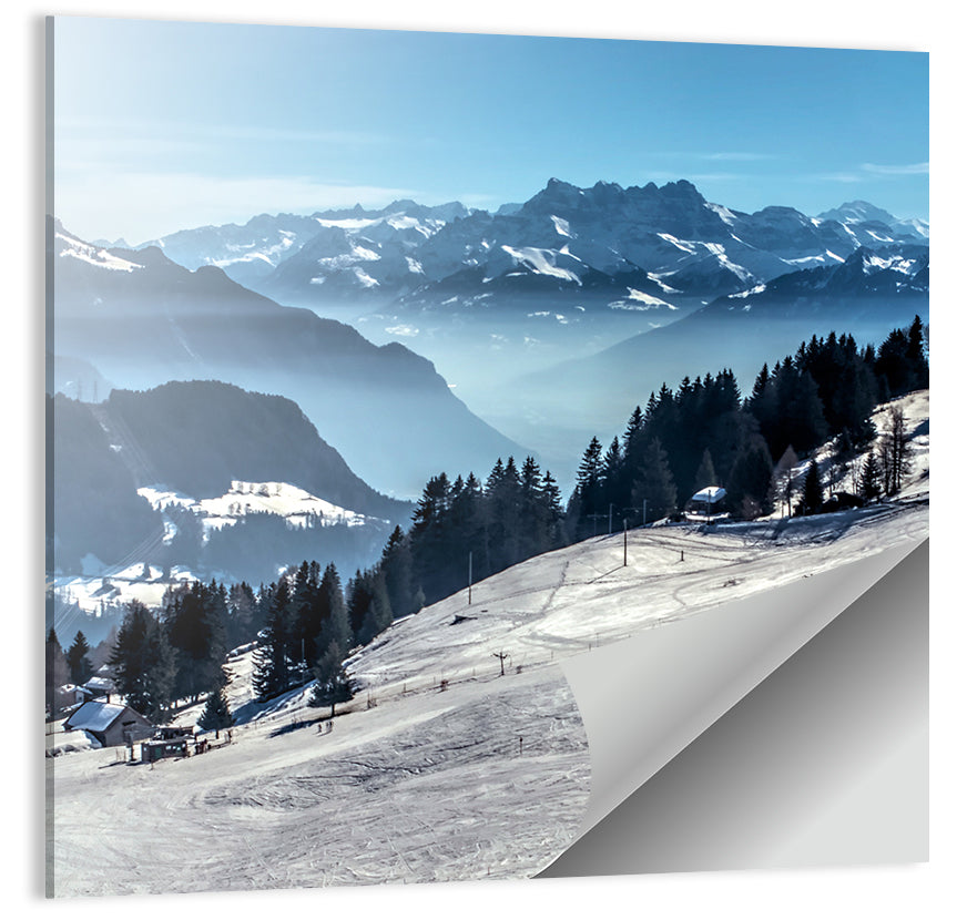 Sunlit Alpine Ski Slope Wall Art