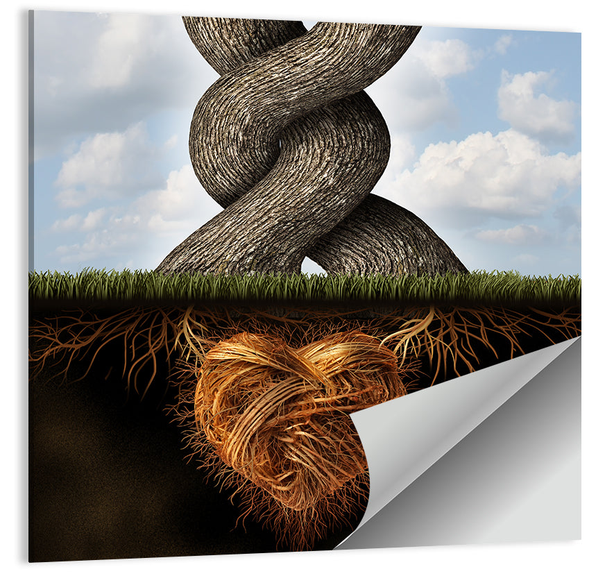 Intertwined Trees with Heart-shaped Roots Wall Art
