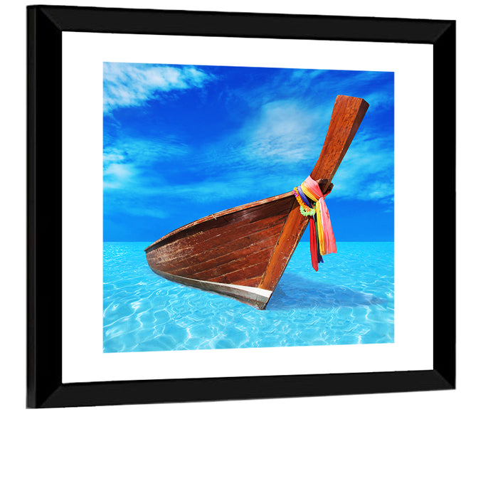 Long-tail Boat in Blue Sea Wall Art as a framed print