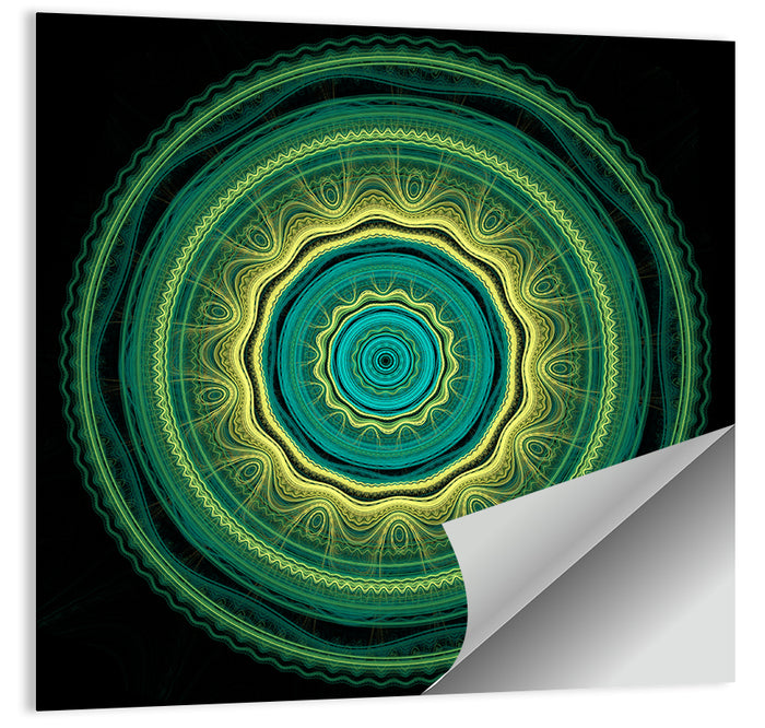 Hypnotic Teal Glow Mandala Wall Art as a poster print