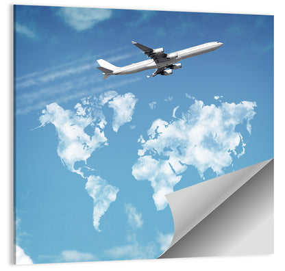 Jet Over Cloud World Map Wall Art