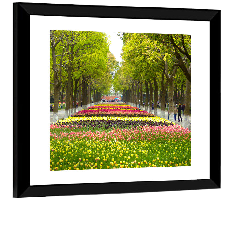 Tree-lined Tulip Garden Path Wall Art
