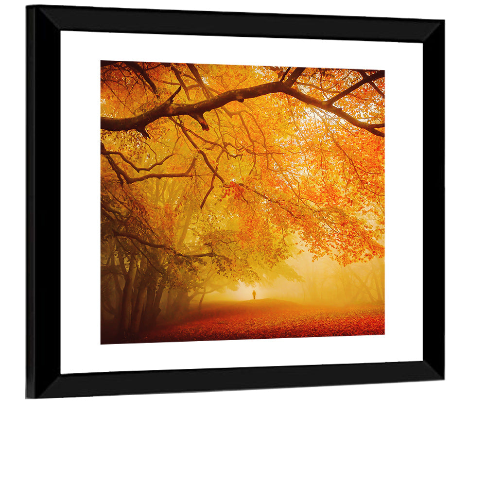 Autumn Forest Path with Lone Figure Wall Art