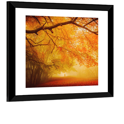 Autumn Forest Path with Lone Figure Wall Art