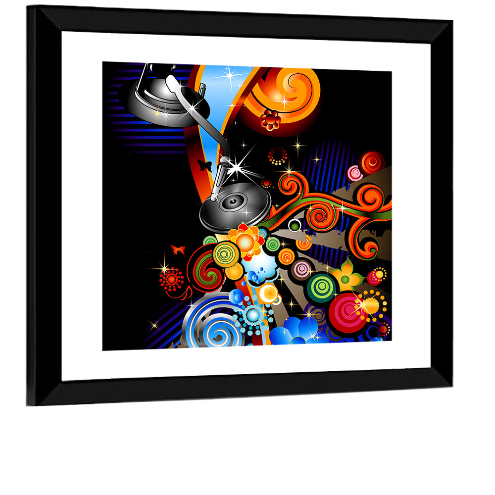 Psychedelic Turntable Illustration Wall Art
