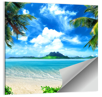 Palm-framed Tropical Island Beach Wall Art