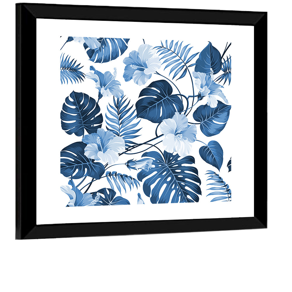 Blue Tropical Palm Leaves Wall Art
