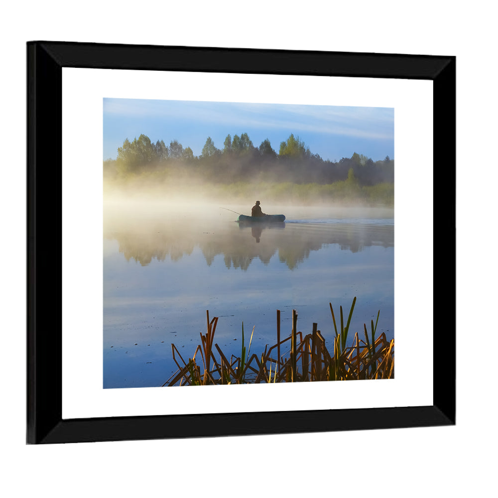 Misty Lake Fisherman Wall Art