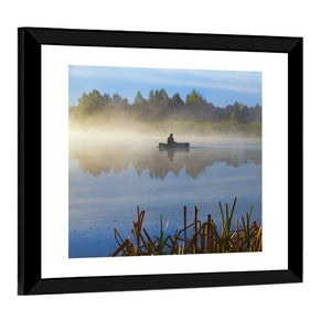 Fisherman in Hazy Lake Wall Art