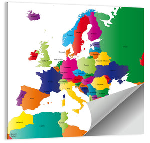 Coloured Europe Map Wall Art