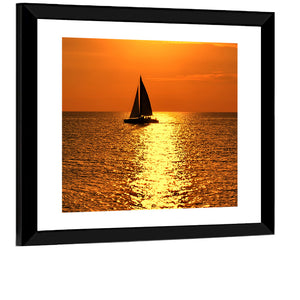 Yacht At Sunset Wall Art